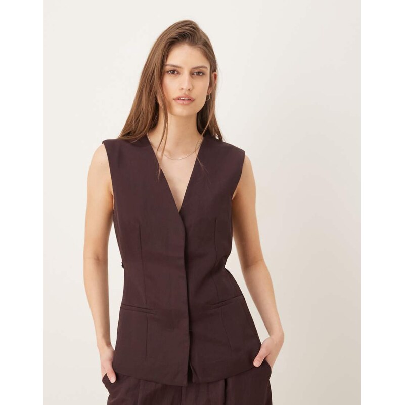 Mango Cherry sleeveless v-neck waistcoat co-ord with tie detail in 112730652