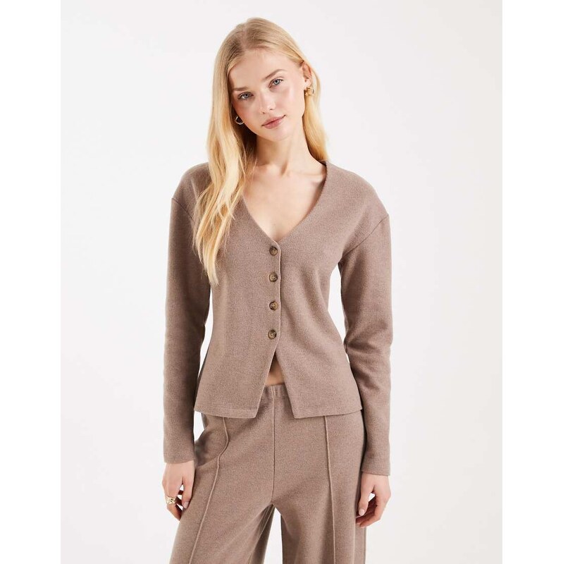 Miss Selfridge v-neck button through cardi co-ord in brown