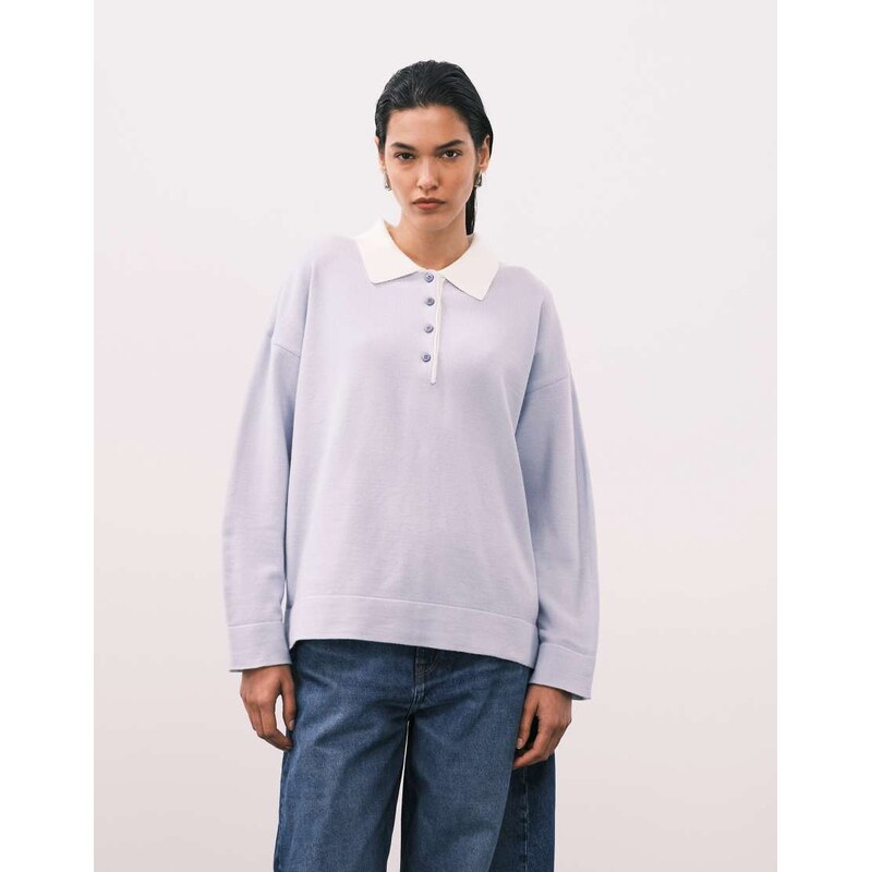 ASOS DESIGN fine knit polo with contrast collar in light blue