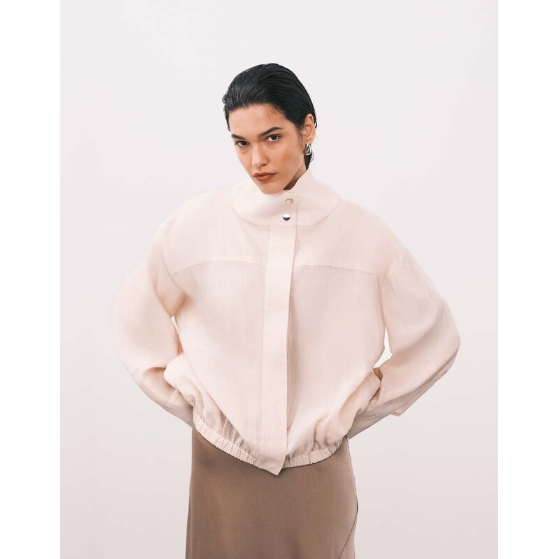 ASOS DESIGN techy funnel utility windbreaker jacket in cream-White 112730711