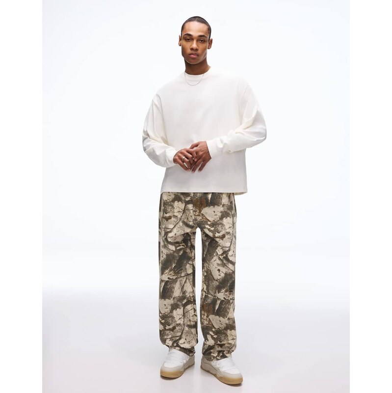 Bershka Super baggy print trousers in brown