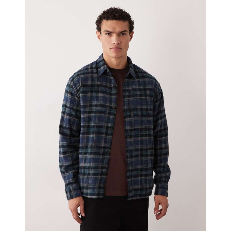 Abercrombie & Fitch long sleeve flannel shirt in navy plaid