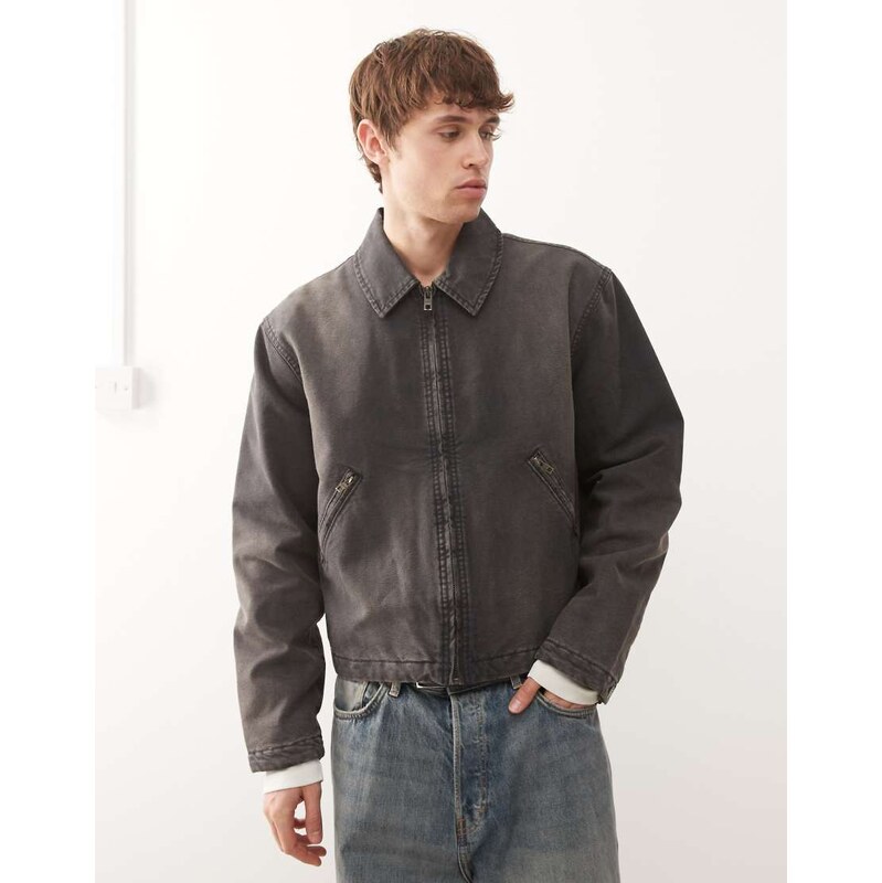 Weekday boxy washed canvas jacket in black