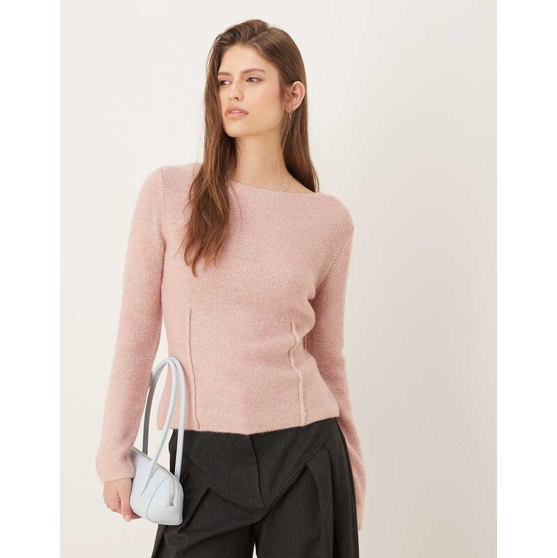 Mango seam detail lightweight knitted top in pale pink 112730776