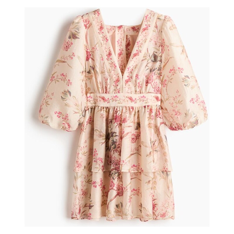 H&M - Šaty z lněné směsi - Světle Béžová/Květy