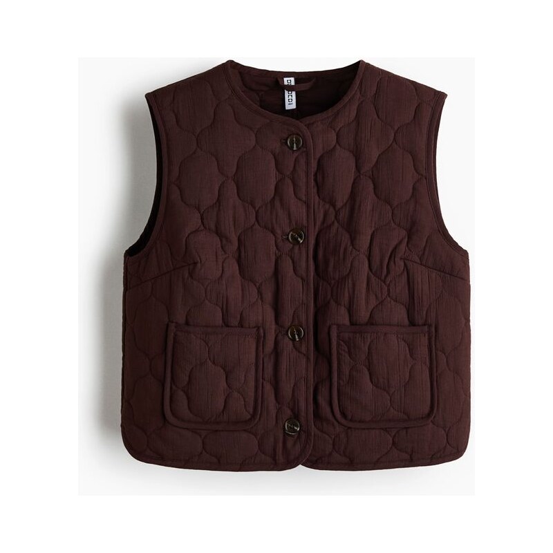 H&M - Prošívaná vesta - Tmavě Hnědá