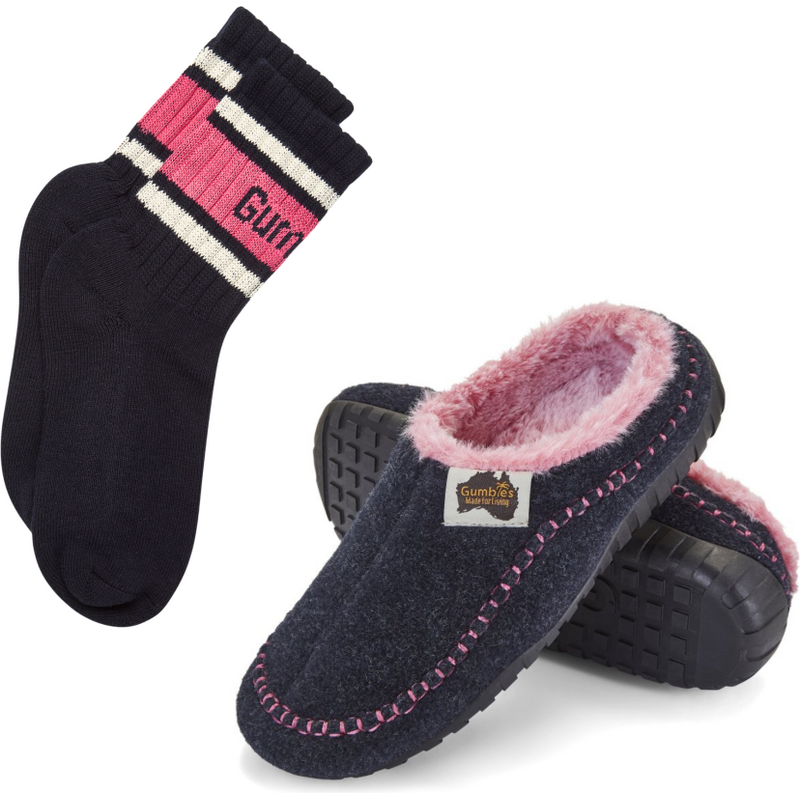 Gumbies Set Bačkory Ossa nízké Navy & Pink + PONOŽKY