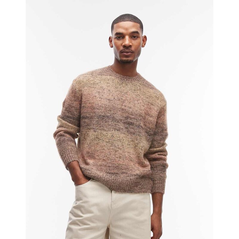 AllSaints Finch crew neck knit jumper in brown stripe 112733241