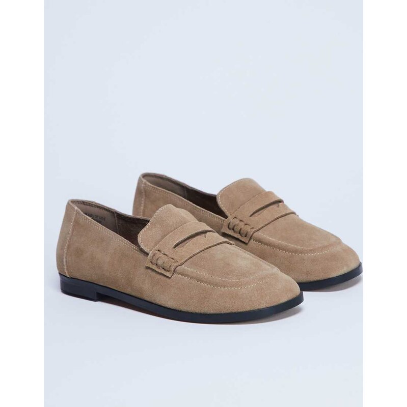Topshop Charlie real suede flat loafer in camel-Green