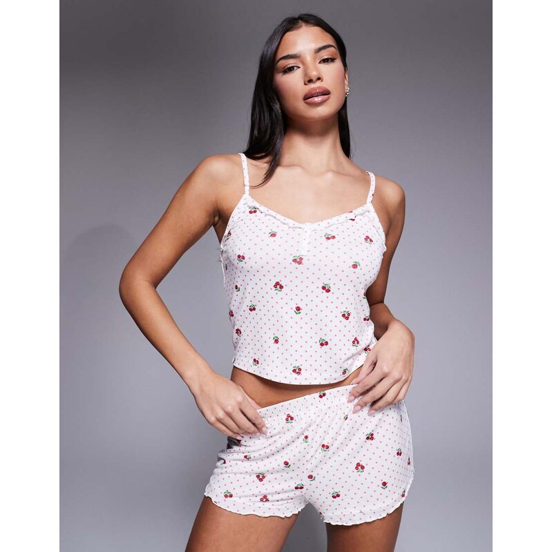 Boux Avenue polka dot rose cami and short pyjama set in ivory