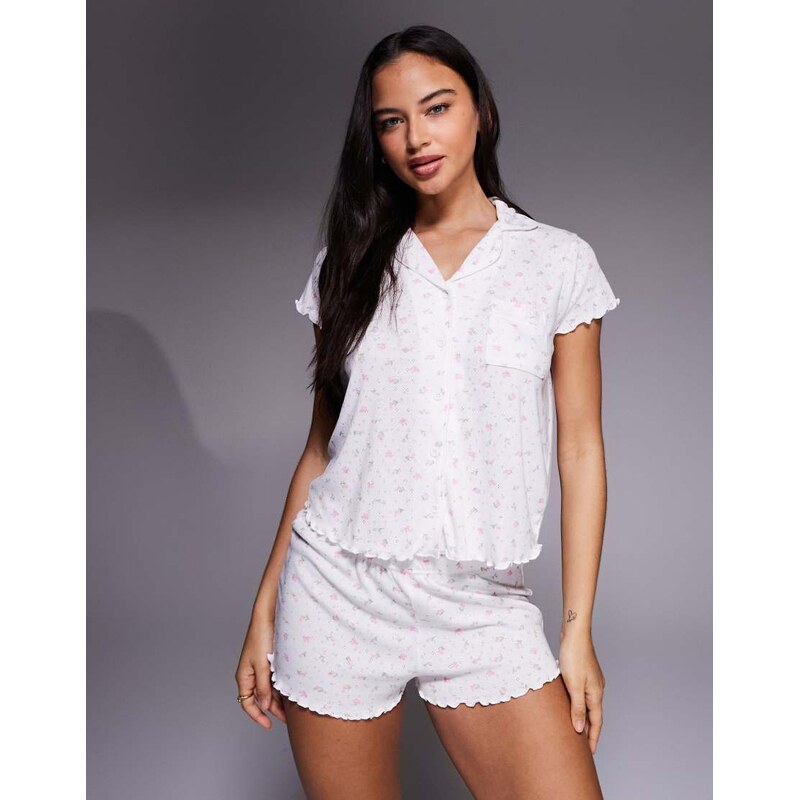 Boux Avenue rosebud pointelle jersey revere shirt and short pyjama set 113421247