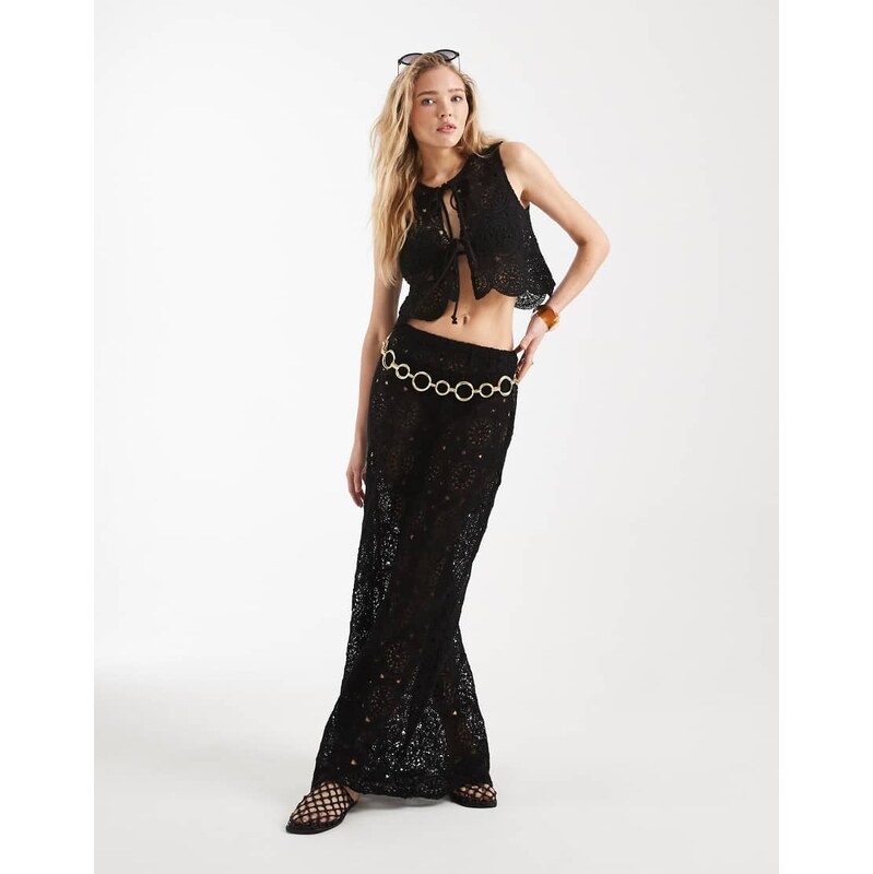 4th & Reckless cotton rich crochet floral scallop edge beach maxi 113640423