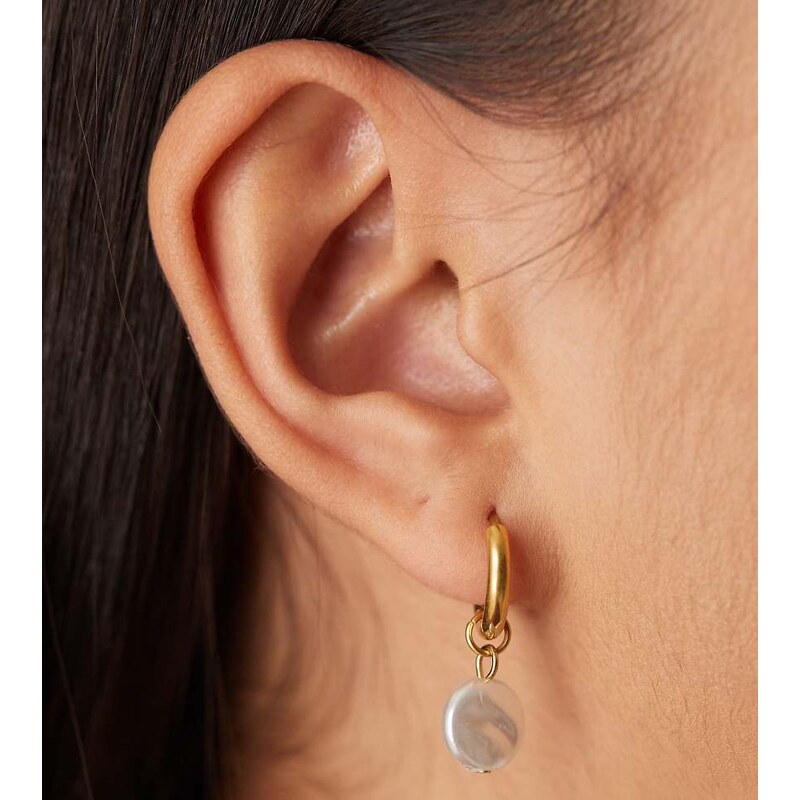 Lost Souls Huggie hoop earrings with pearl charm in 18K gold plated 113277314