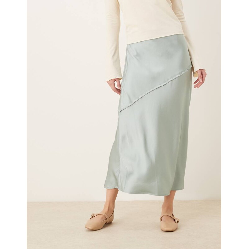AWARE satin maxi skirt with drop waist in pale blue 115516927