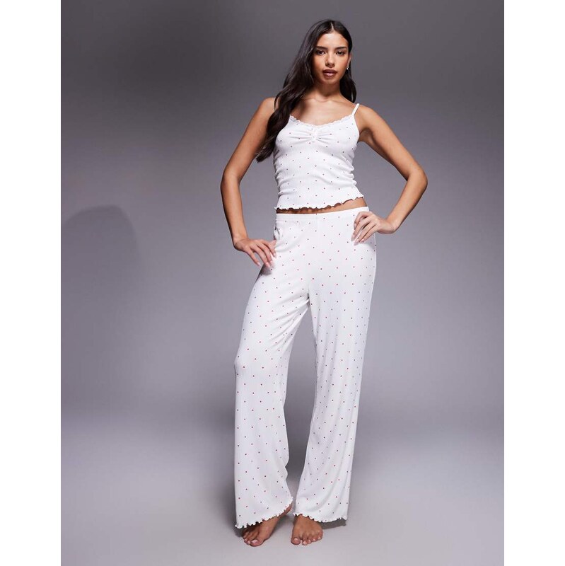 Boux Avenue heart printed lace trim cami and trouser pyjama set in 113014574