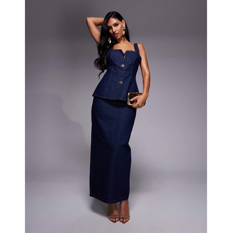 ASOS LUXE co-ord denim maxi skirt in indigo-Blue