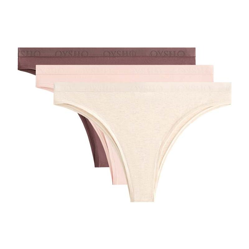 OYSHO 3 cotton blend logo brazilian briefs in mid stone melange-Grey 112746615