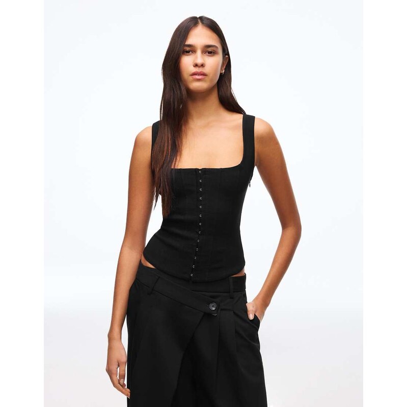 Bershka Bengaline strappy top in black