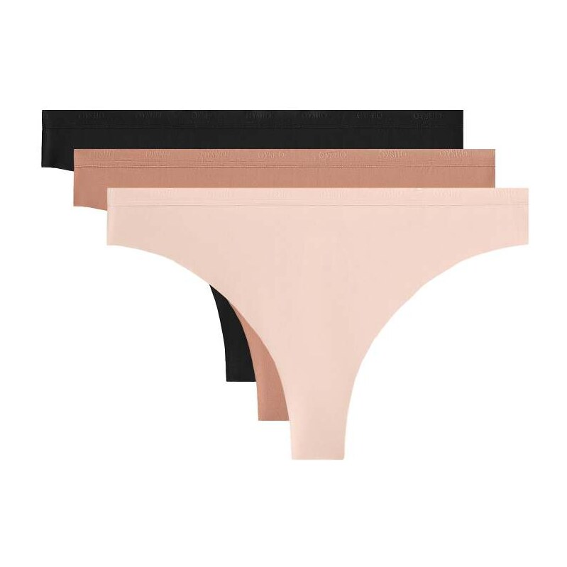 OYSHO 3 polyamide blend logo thongs in neutral and black