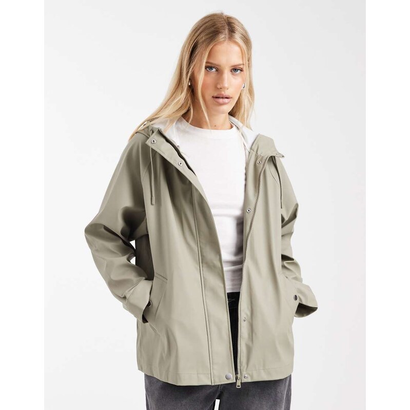 ONLY short hooded raincoat in sage green 113537335