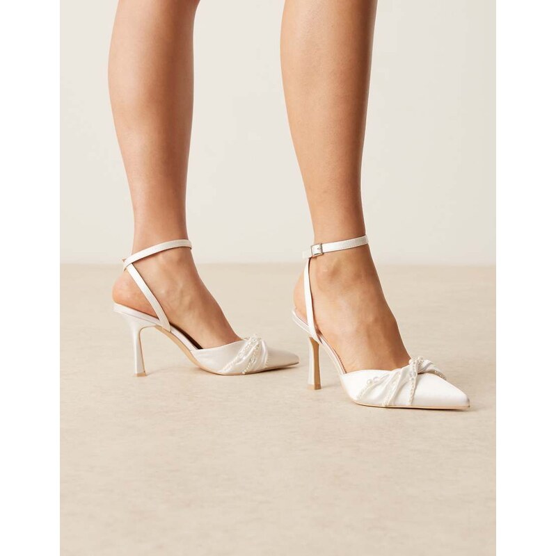 Be Mine Bridal Harsha tie leg heeled pumps with pearls in ivory
