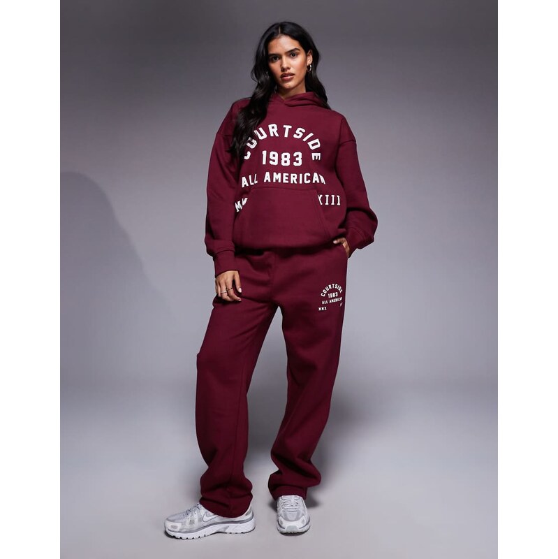 Courtside co-ord straight leg joggers in burgundy with collegiate 115515687
