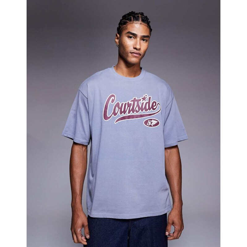 Courtside oversized t-shirt in washed blue with logo print