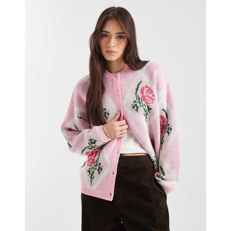 Miss Selfridge argyle floral cardigan in pink 112839998