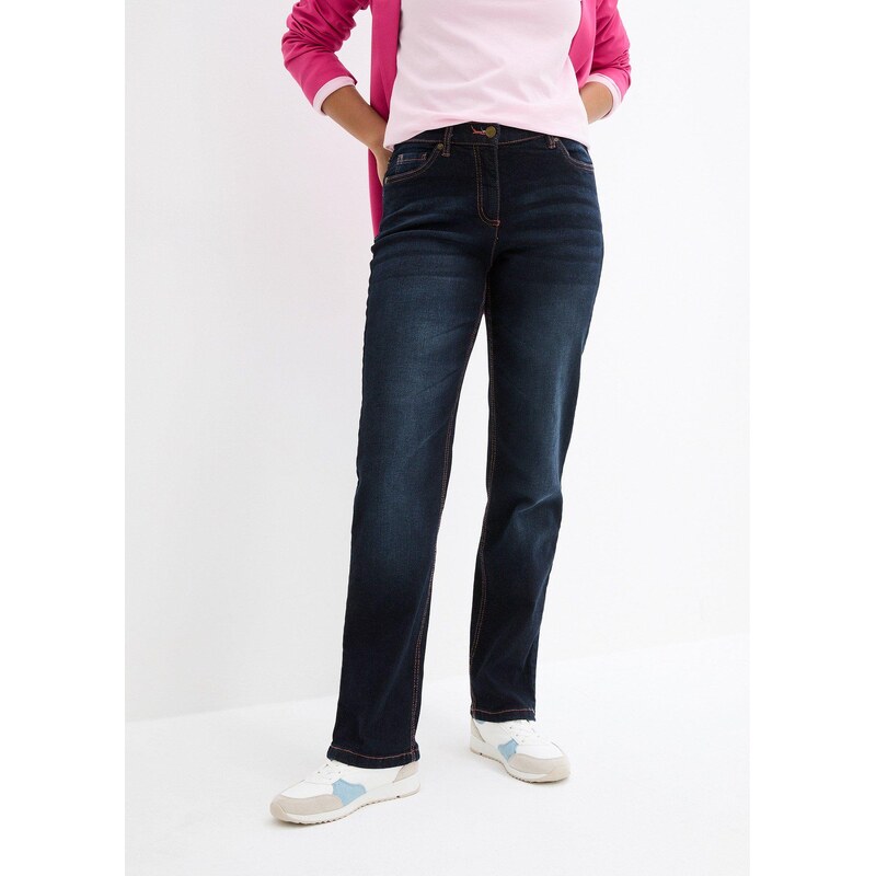 bonprix Džíny Straight, Mid Waist, pohodlný pas modrá Žena