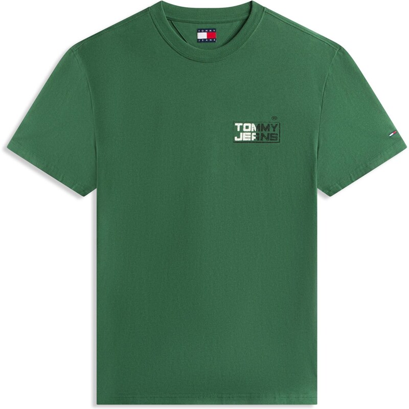 Tommy Jeans Tričko tmavě zelená / černá / bílá