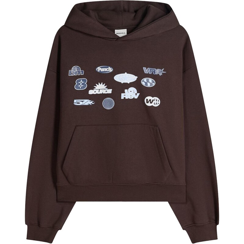 Bershka Mikina námořnická modř / světlemodrá / čokoládová