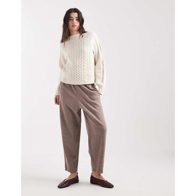 Threadbare knit barrel leg jogger in brown