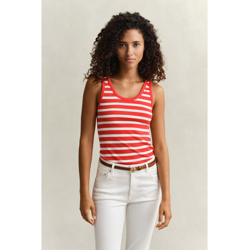 TOP GANT STRIPED RIBBED TANK TOP PERFECT RED 112758587