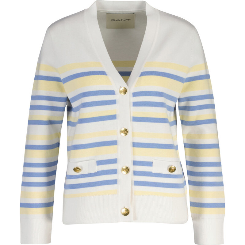 KARDIGÁN GANT TEXTURED STRIPED V-NECK CARDIGAN VANILLA YELLOW 112758594
