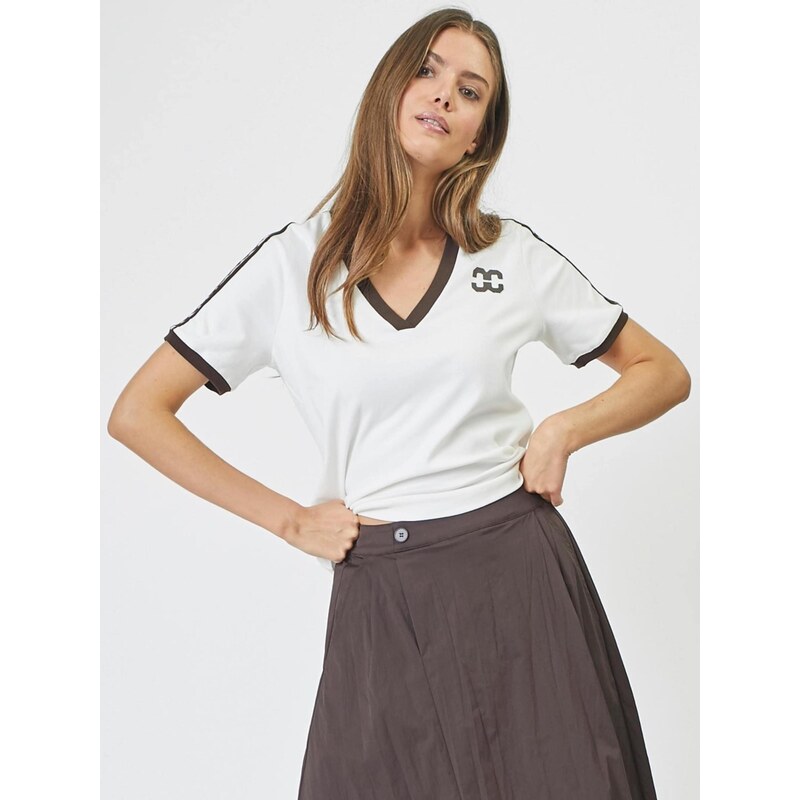 cocouture Tričko Edge hnědá / bílá