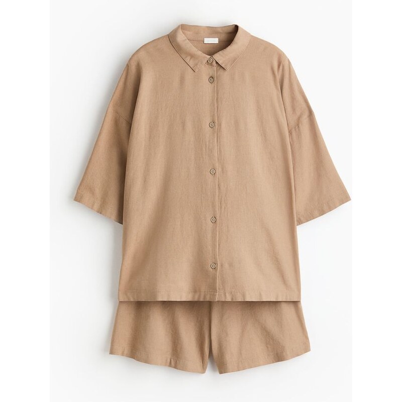 H&M - Pyžamo z lněné směsi - Béžová