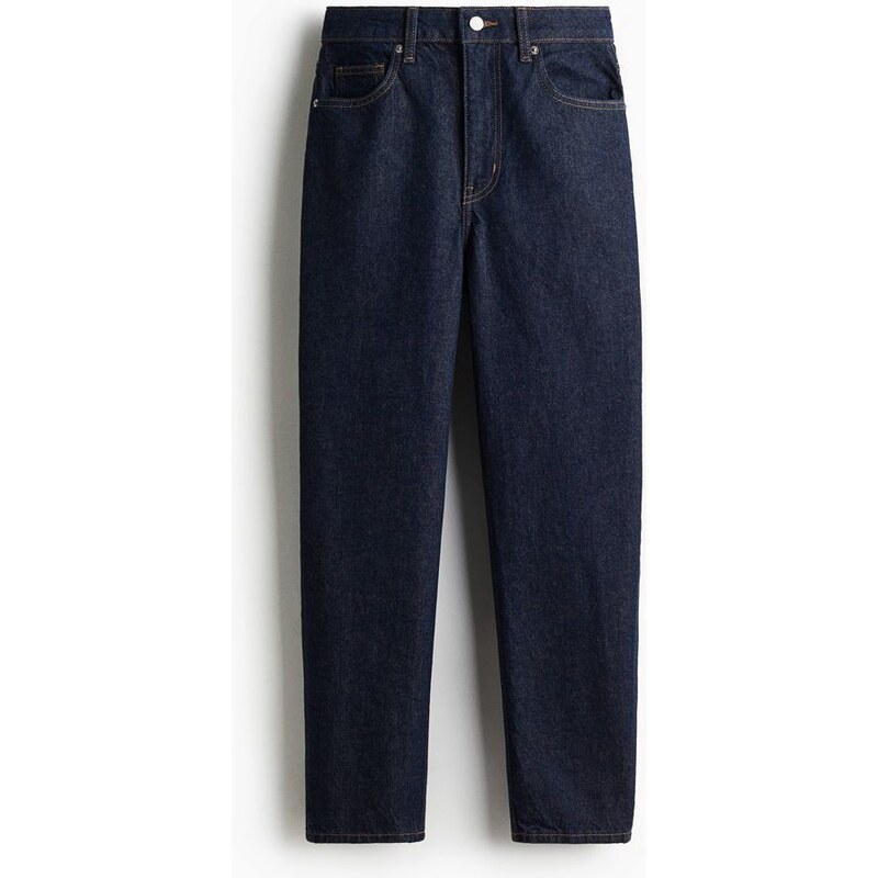 H&M - Mom Slim Fit High Waist Ankle Jeans - Tmavý Denim Blue
