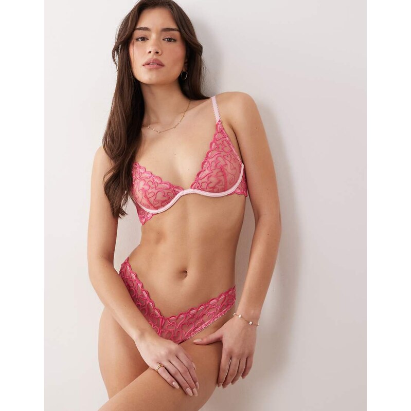 Wild Lovers Valentino heart mesh underwired plunge bra in pink