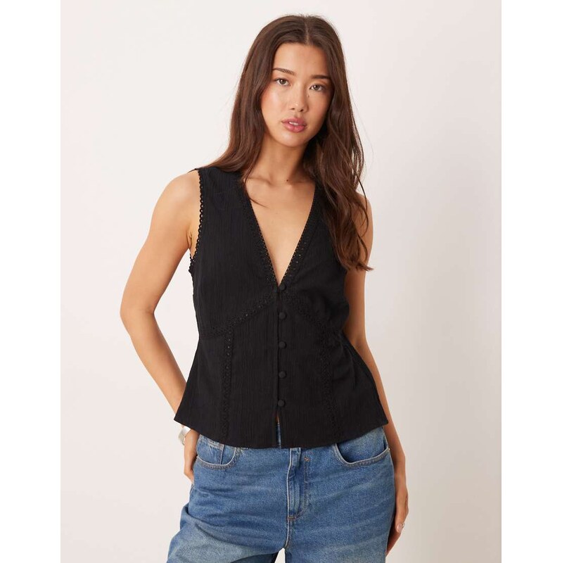 ASOS DESIGN lace trim waistcoat in black