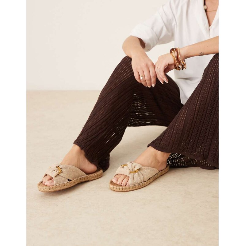 ASOS DESIGN Jade knotted espadrille mules in natural-Neutral