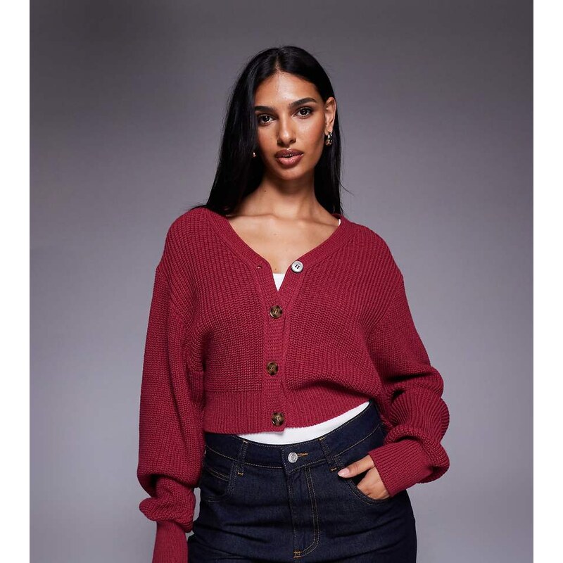 Kaiia exclusive v front button through balloon sleeve cardigan in 112765830