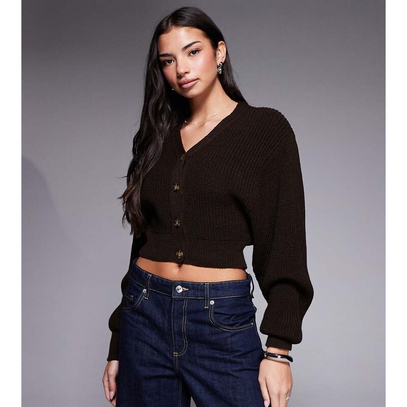 Kaiia exclusive v front button through cropped balloon sleeve cardigan 112765859