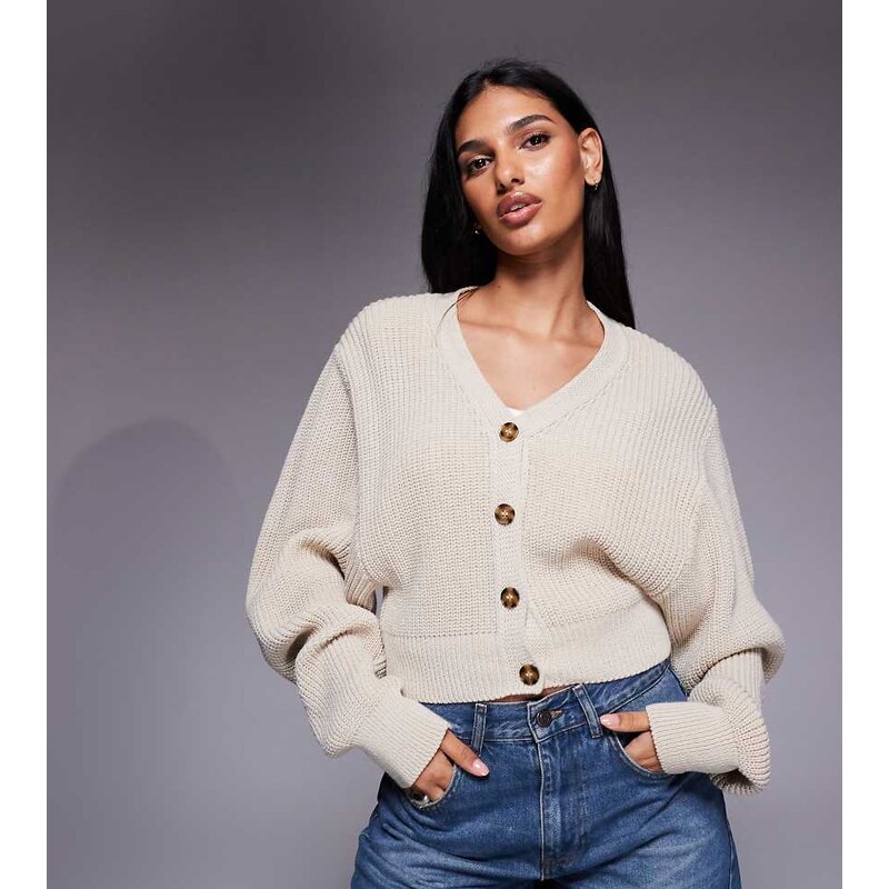 Kaiia exclusive v front button through balloon sleeve cardigan in 112765840