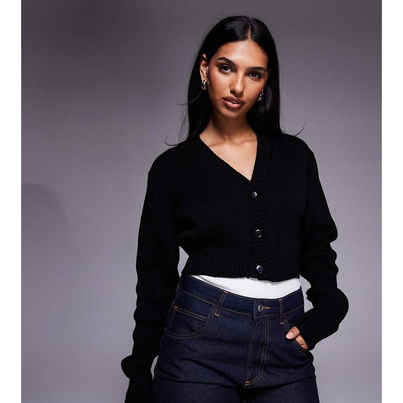 Kaiia exclusive v front button front cropped cardigan in black 112765838