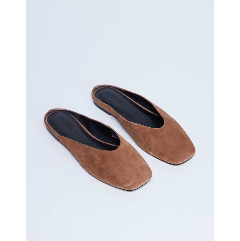 Topshop Atlas mule flat shoe in tan-Brown