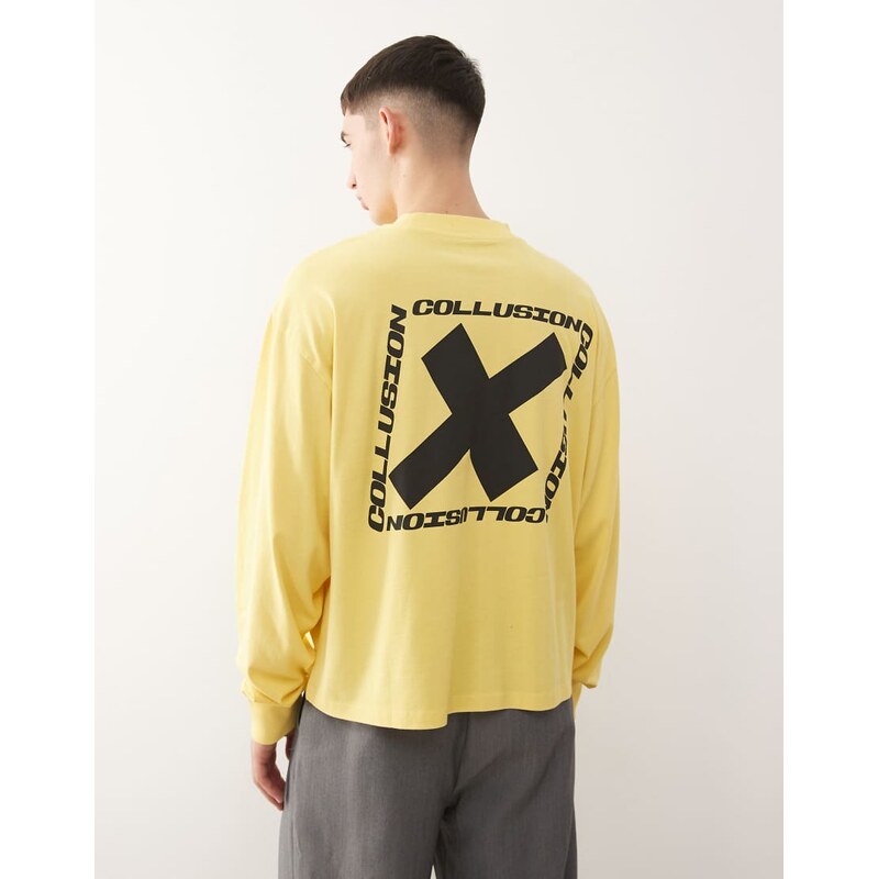 COLLUSION Long sleeve yellow printed t-shirt