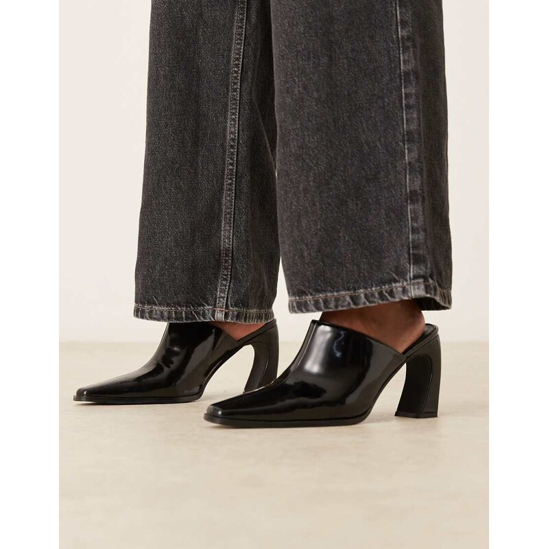 RAID Hania curved heel mules with pointed toe in black 113089223