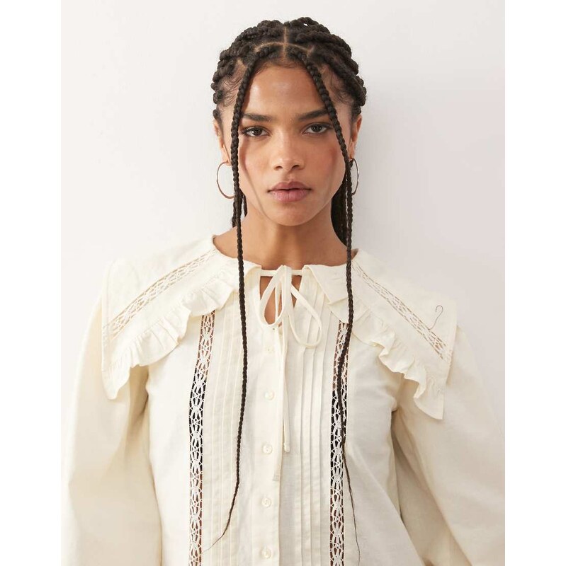 Reclaimed Vintage shirt with collar and lace inserts in cream