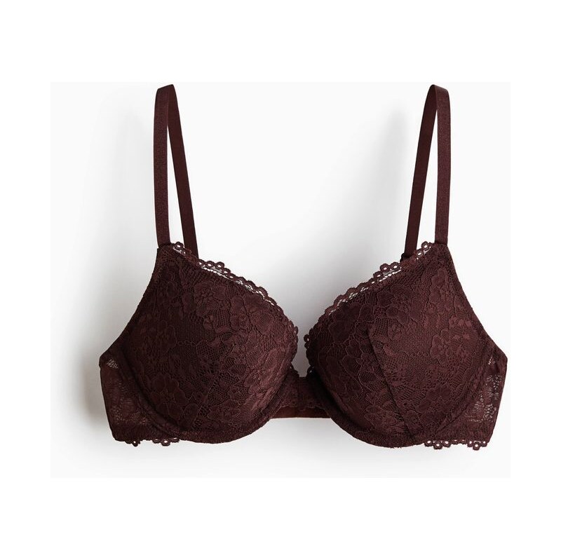 H&M - Krajková podprsenka push-up - Tmavě Hnědá