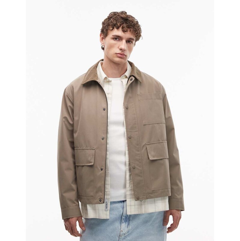 New Look short jacket with cord collar in stone-Neutral